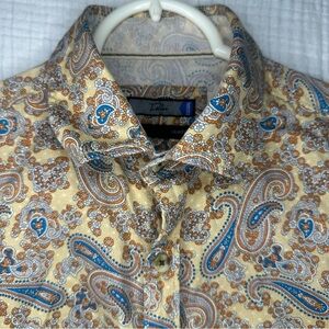 Fillini Vintage Like 70s Paisley Shirt Mens Short Sleeve Button Up Sz 39-Medium